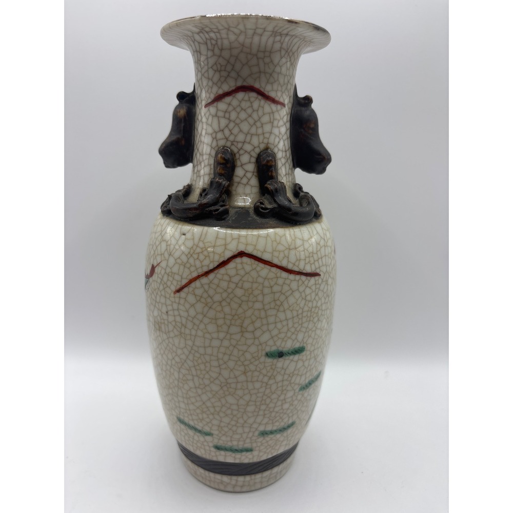 Vintage Chinese Crackle Glaze Porcelain Vase Warrior Battle Scene 8 Inch - Picture 3 of 8